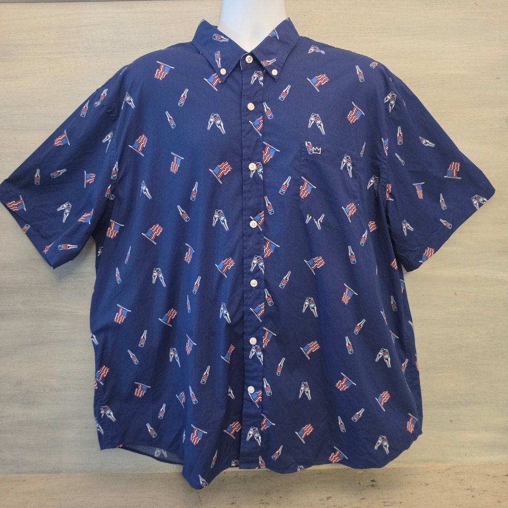 Crown & Ivy 98% Cotton Classic Fit Patriotic Flat Print Button Down Shirt XXL GC